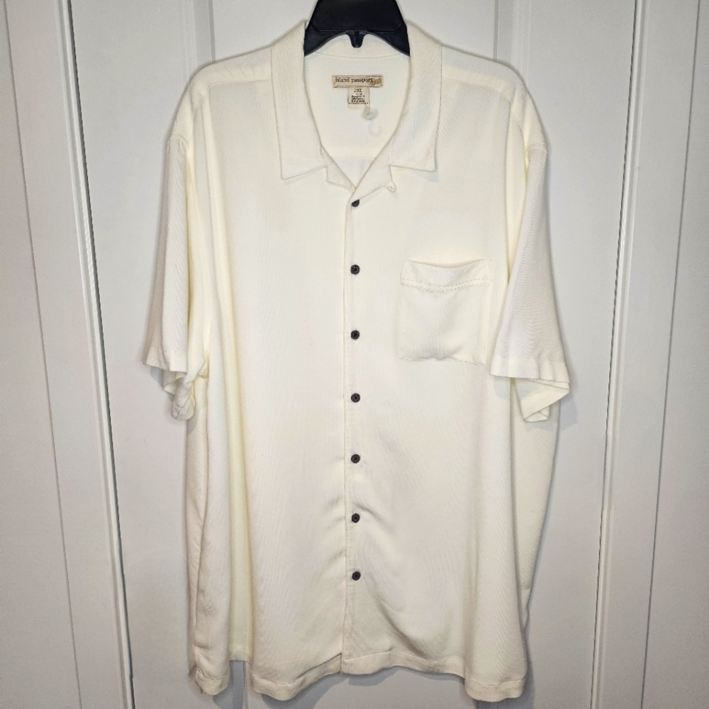 Men’s Ivory 2X Collared Short Sleeve Shirt Rayon Blend Casual Lounge Resort - Picture 2 of 8